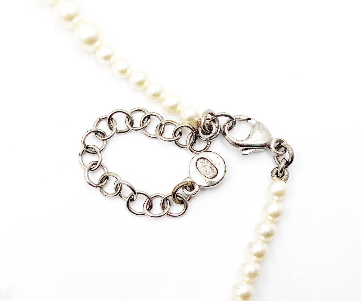 CHANEL Silver CC Bubble Pearl Pearl Necklace
