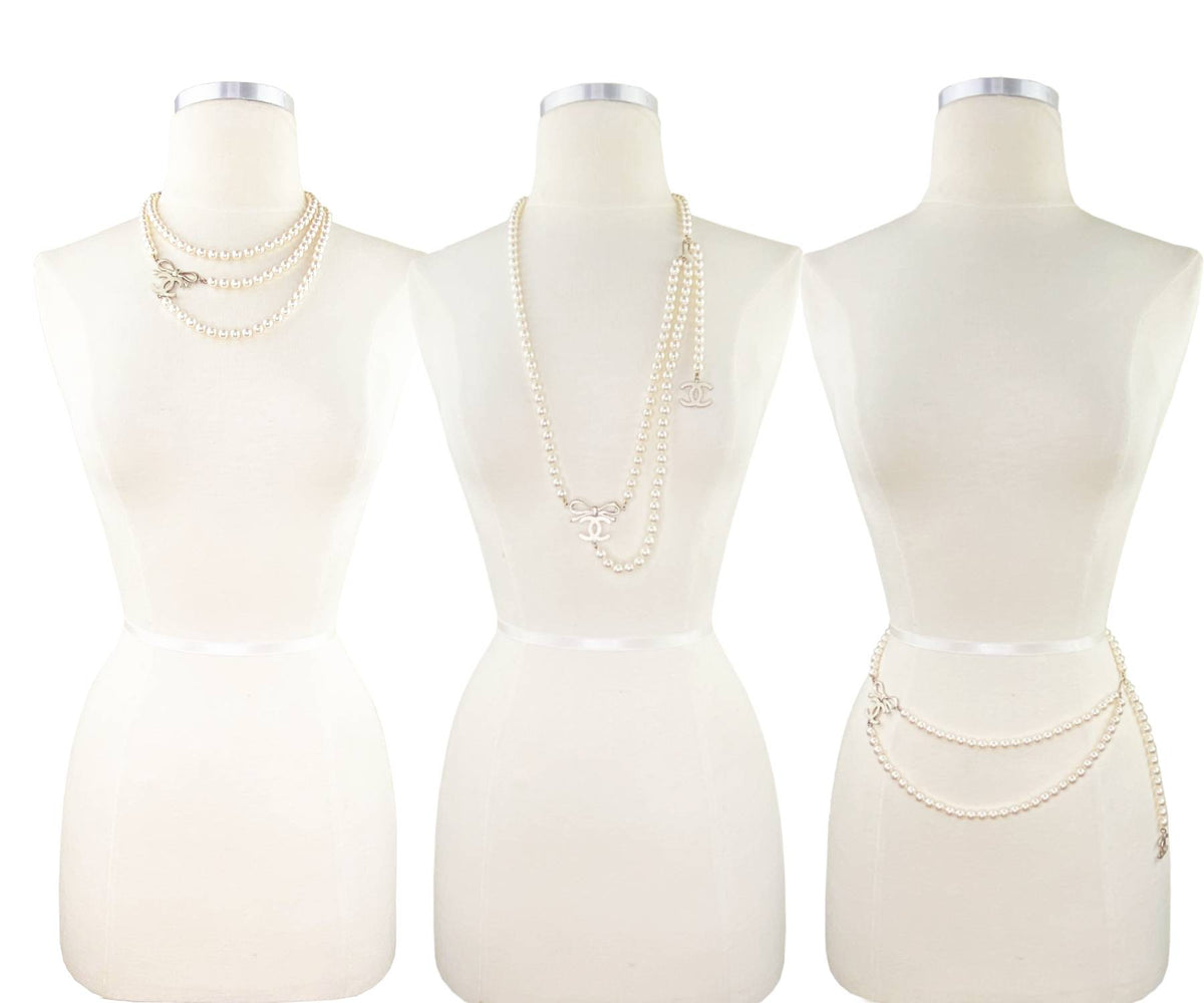 CHANEL Silver CC Bubble Pearl Pearl Necklace