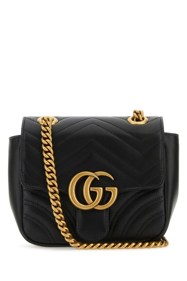 Gucci Woman Black Leather Mini Marmont Gg Crossbody Bag