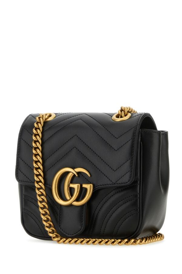 Gucci Woman Black Leather Mini Marmont Gg Crossbody Bag