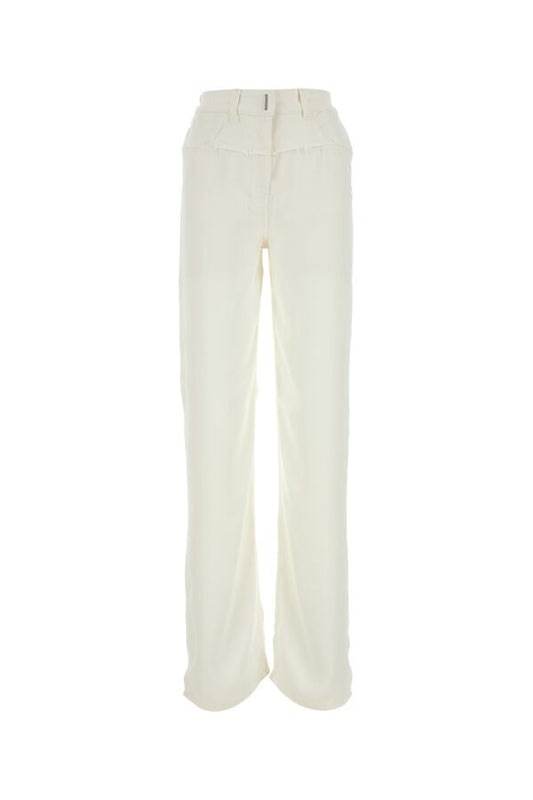 Givenchy Woman Ivory Viscose And Denim Jeans