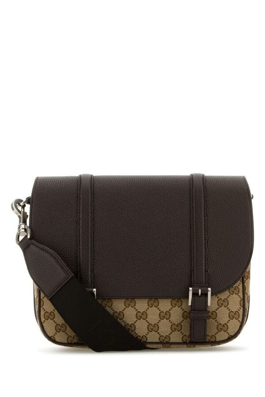 Gucci Man Brown Leather Gg Crossbody Bag