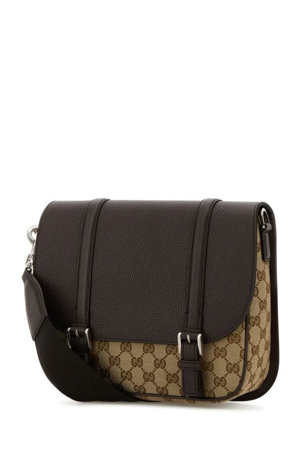 Gucci Man Brown Leather Gg Crossbody Bag