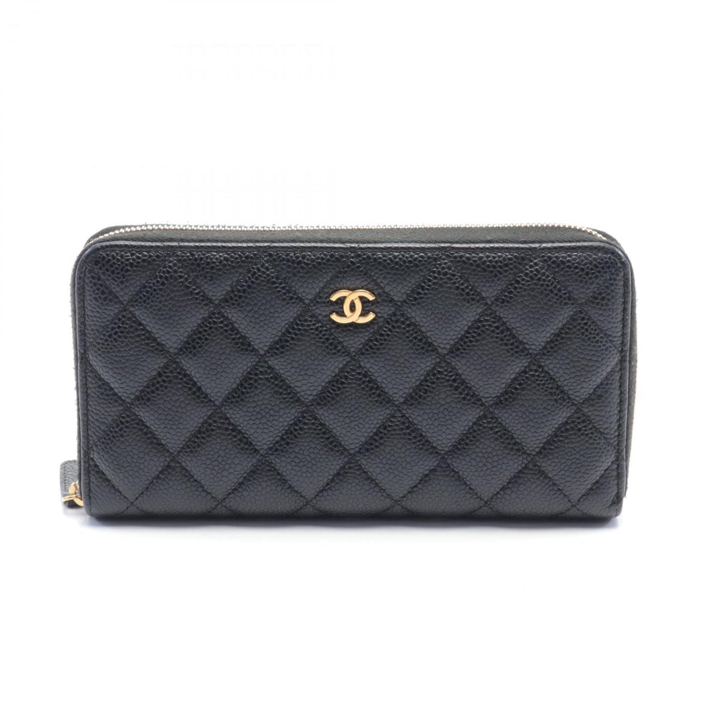 CHANEL Classic Long Zip Wallet Matelasse Round Caviar Skin Women's Black