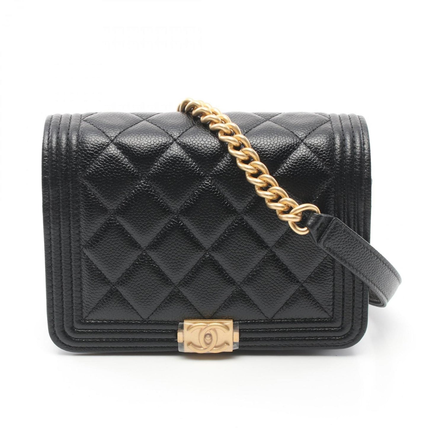 CHANEL Boy Chanel Matelasse Chain Clutch Wallet Shoulder Bag Caviar Skin Women's Black AP2464