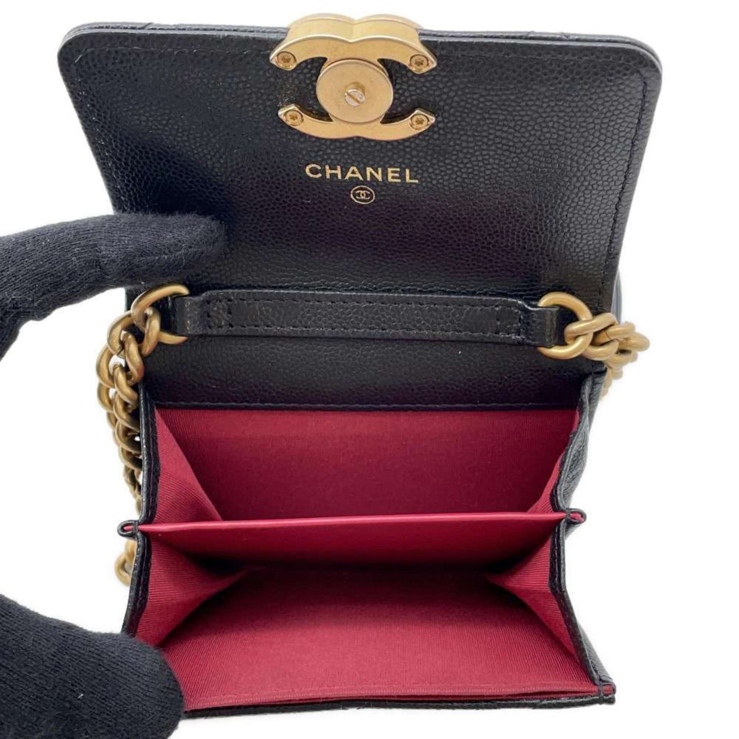 Chanel Chain Wallet Wallet/Coin Case Matelasse Coco Mark Caviar Skin CHANEL Business Card Holder/Card Black