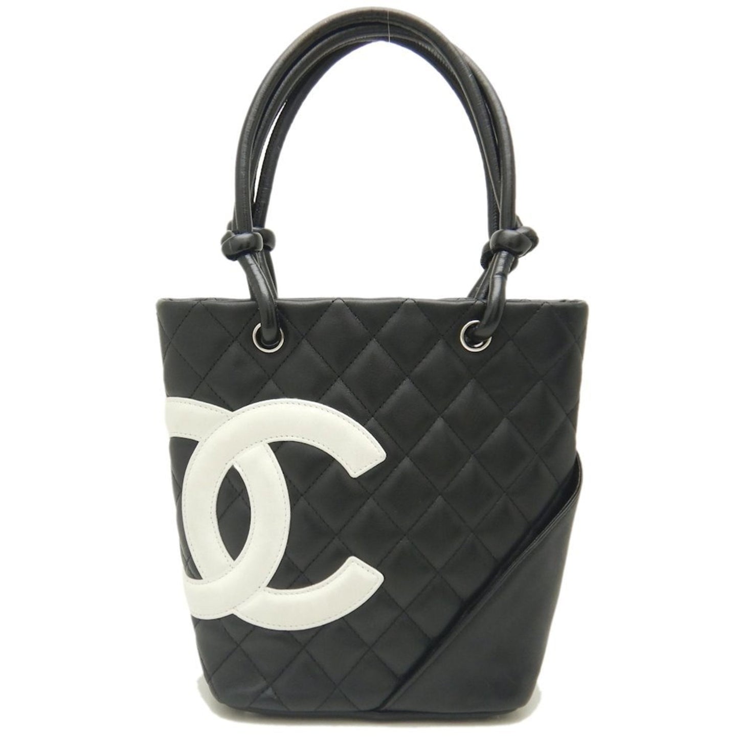 CHANEL Small Tote A25166 Bag Cambon Line Calfskin Black White 251875