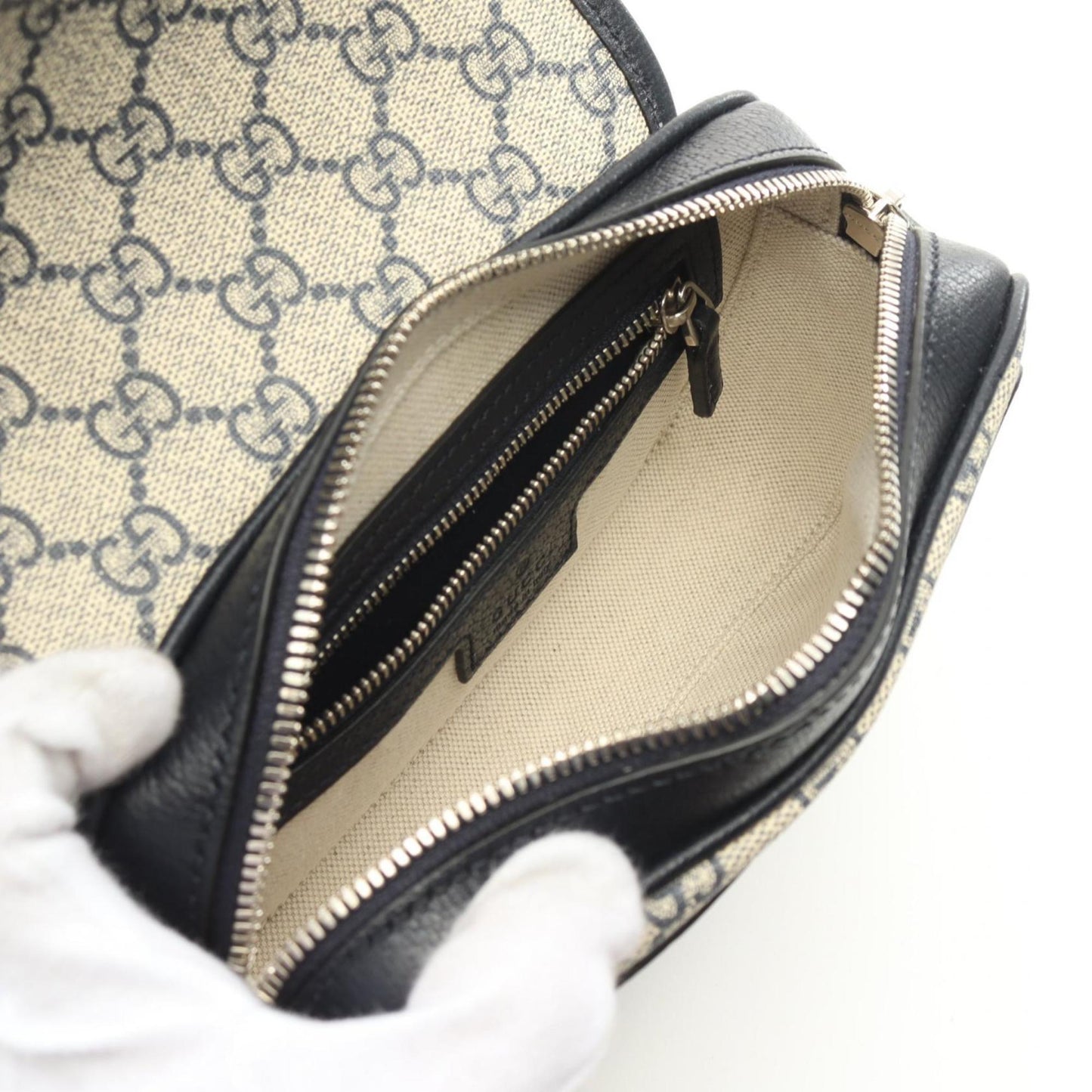 Gucci Beige Navy Red Color Coated Canvas Leather Shoulder Bag