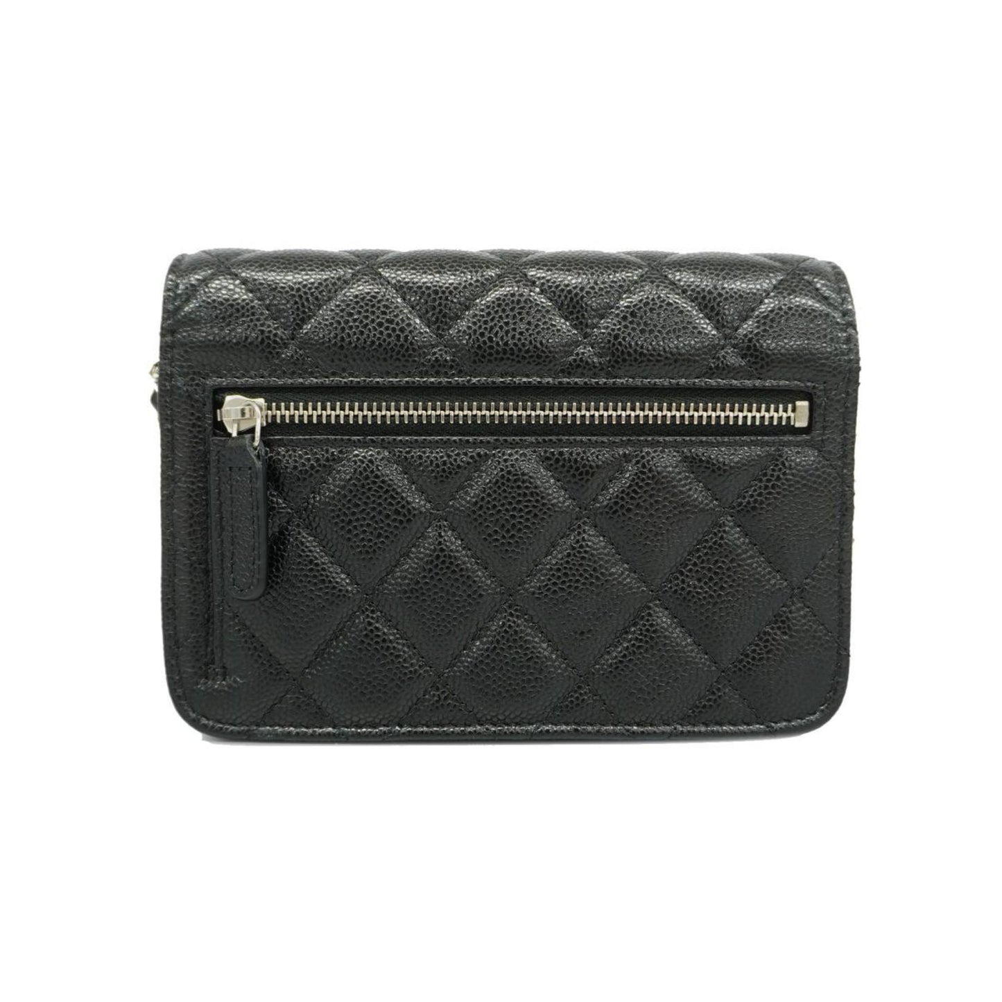 Chanel Shoulder Wallet Matelasse Chain Caviar Skin Black Women's