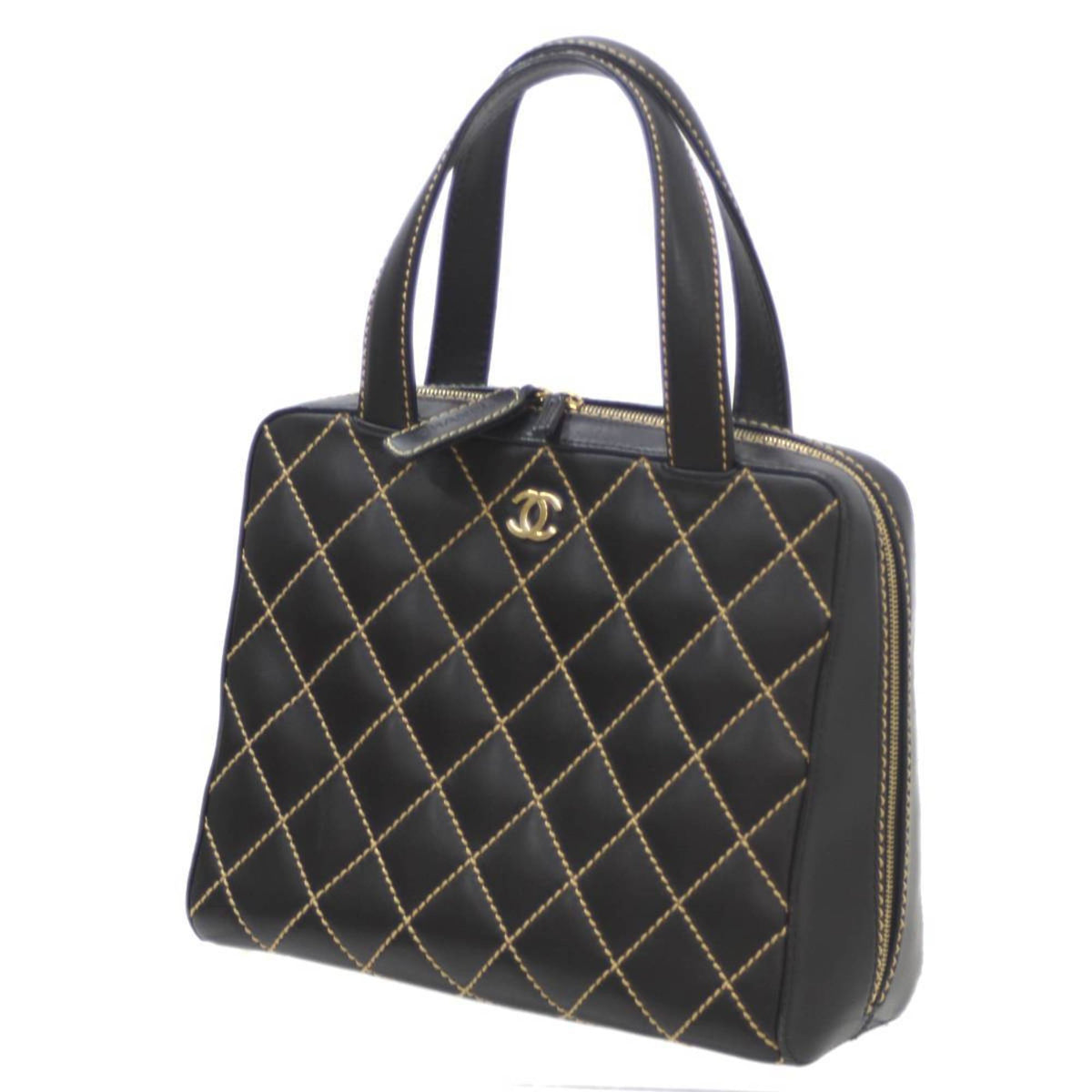 Chanel Wild Stitch Coco Mark HandBag Leather Black 7687325