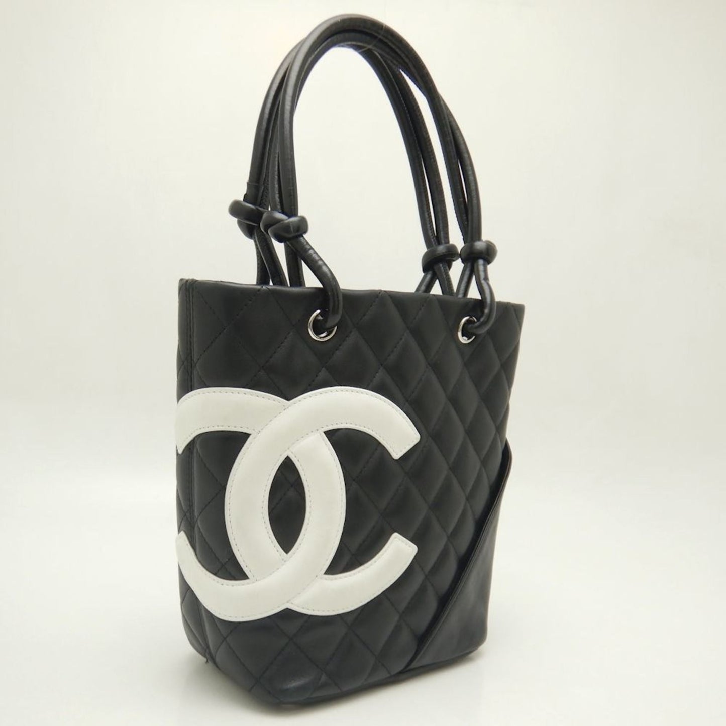 CHANEL Small Tote A25166 Bag Cambon Line Calfskin Black White 251875