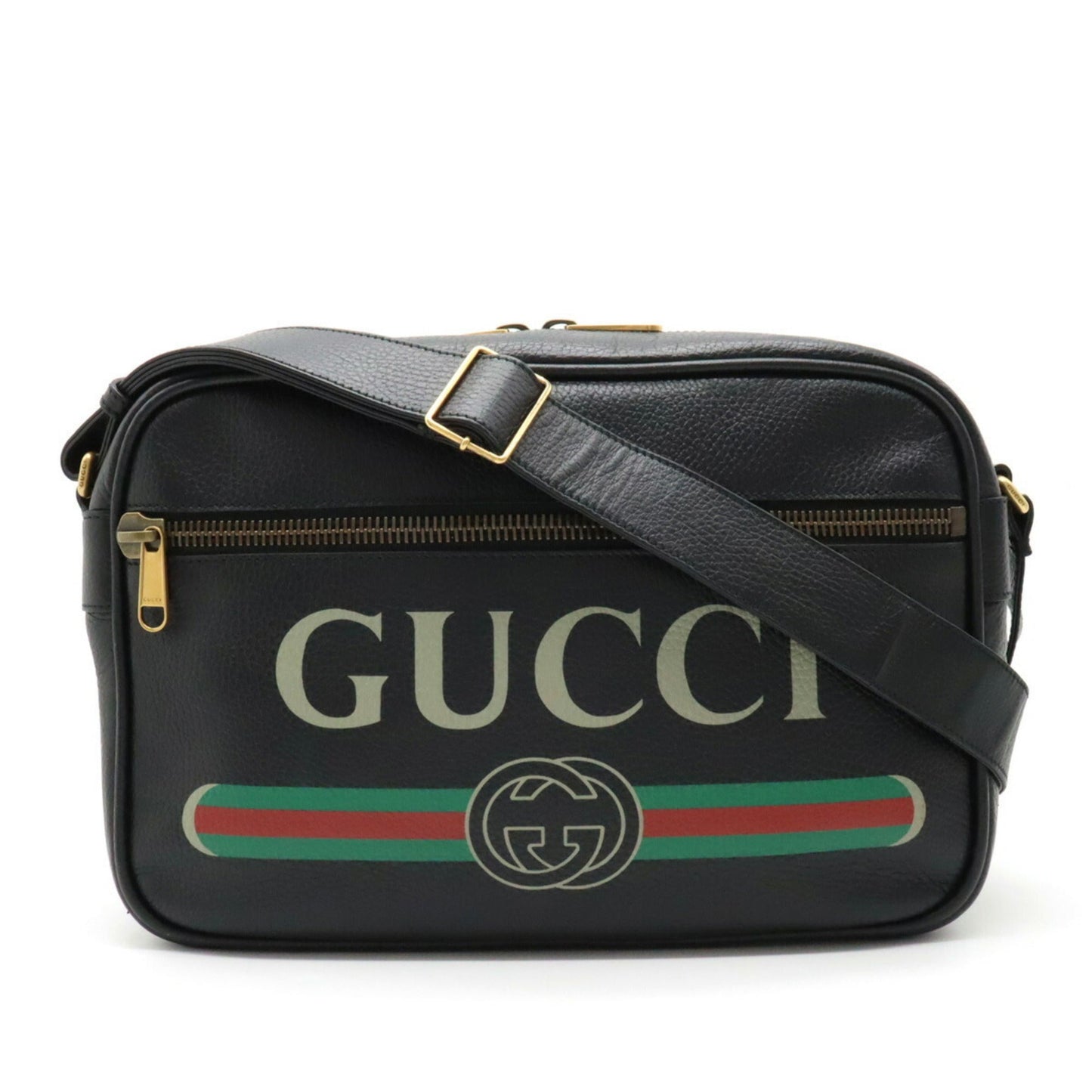 GUCCI Print Bag Shoulder Leather Black 523589