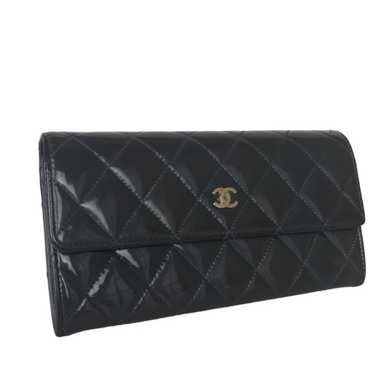 CHANEL Chanel Matelasse Long Wallet for Women Patent Leather Khaki Green Bi-Fold