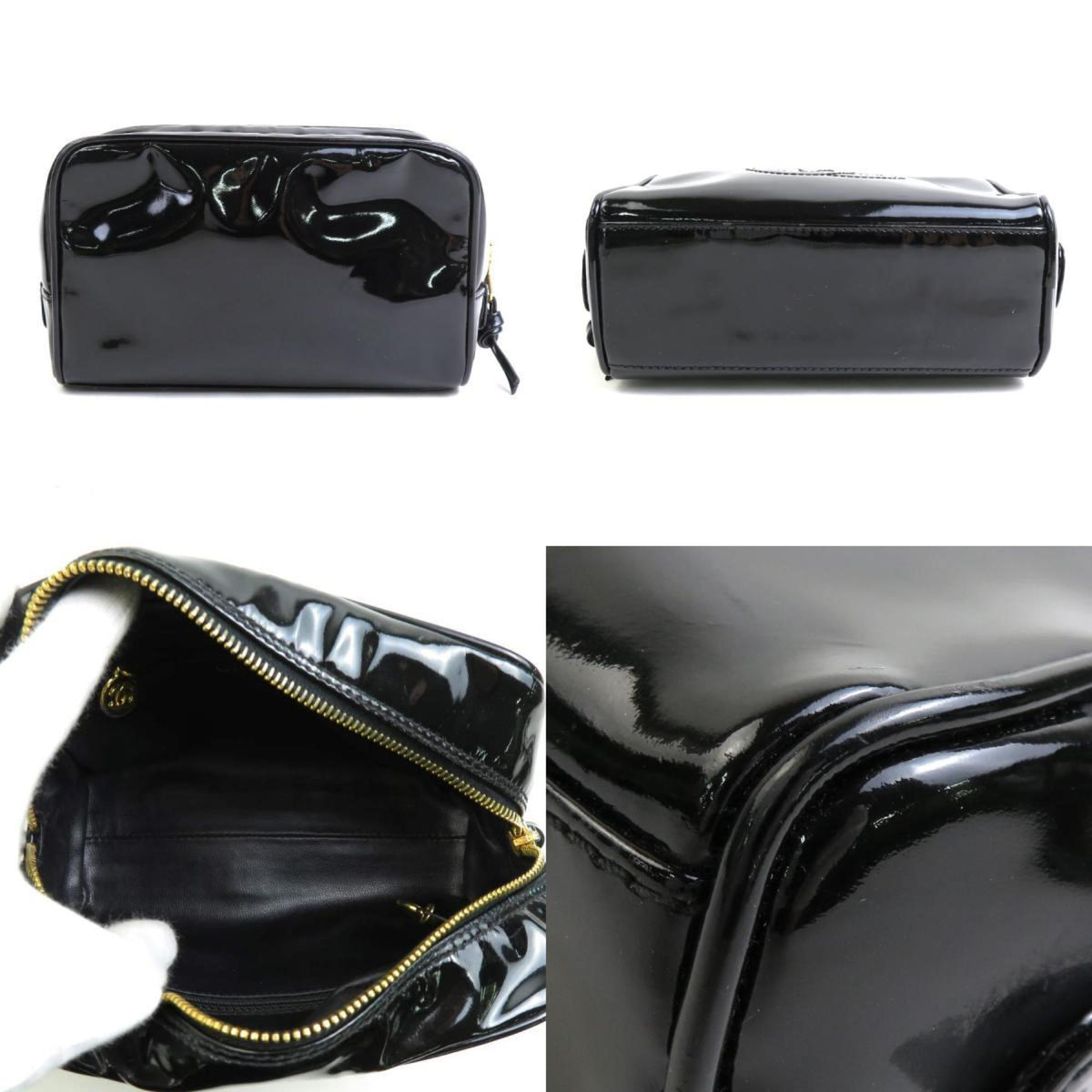 CHANEL Pouch Multi Case Coco Mark Patent Leather Black Gold Women's e56008f