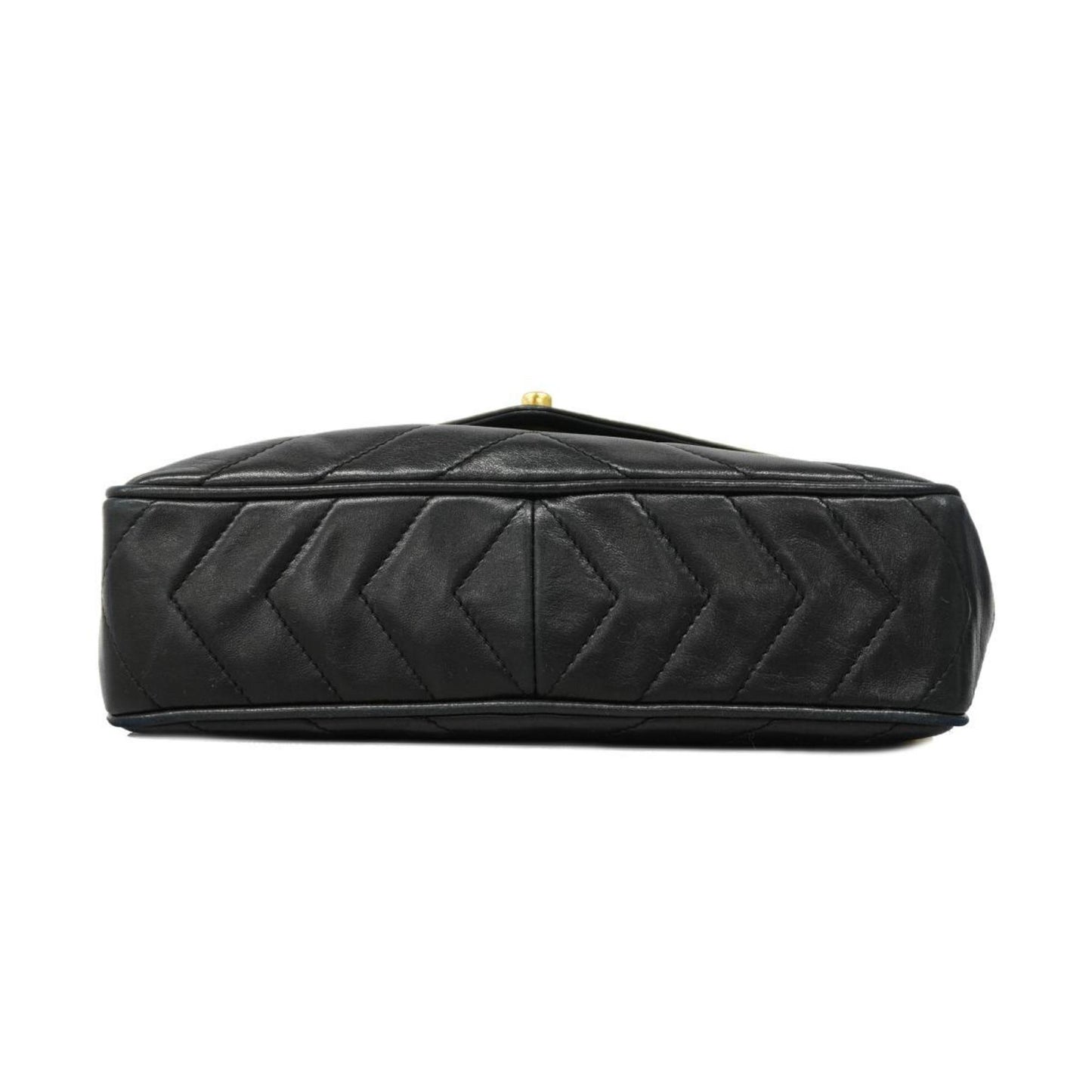 Chanel Shoulder Bag with V-stitching, Lambskin, Black, Women's