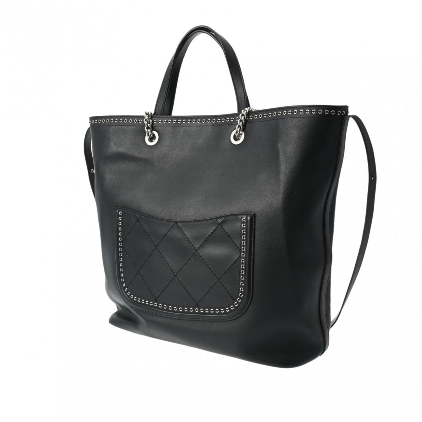 CHANEL Cava Large Size Black Women's Leather Tote Bag