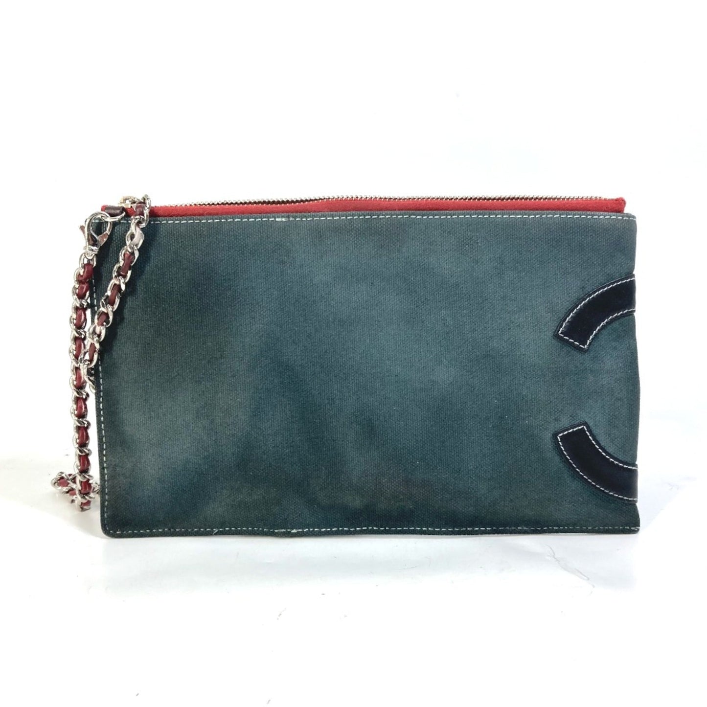 Chanel Hand Bag Chain Shoulder Bag Accessory pouch Navy Red x Silver