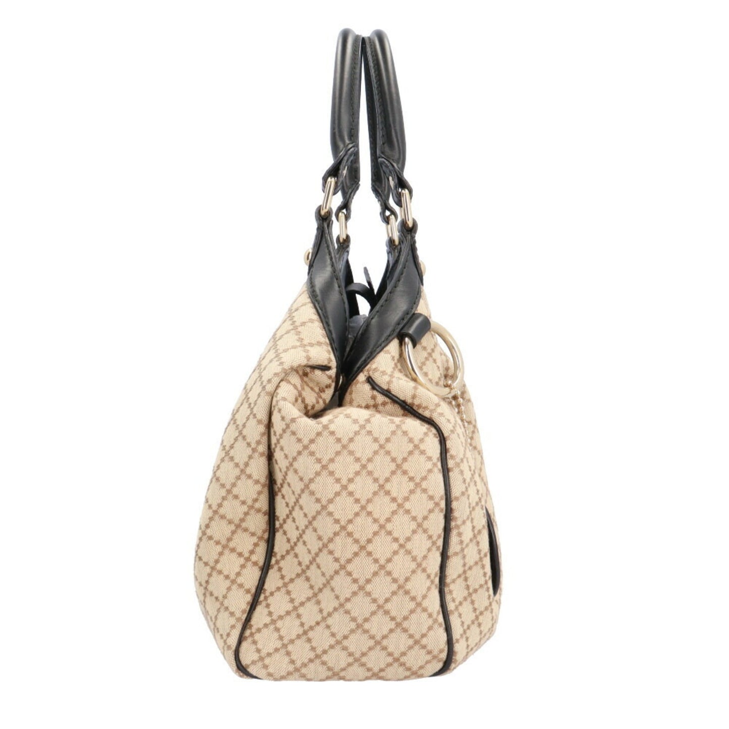 Gucci Beige Black Canvas Leather Handbag