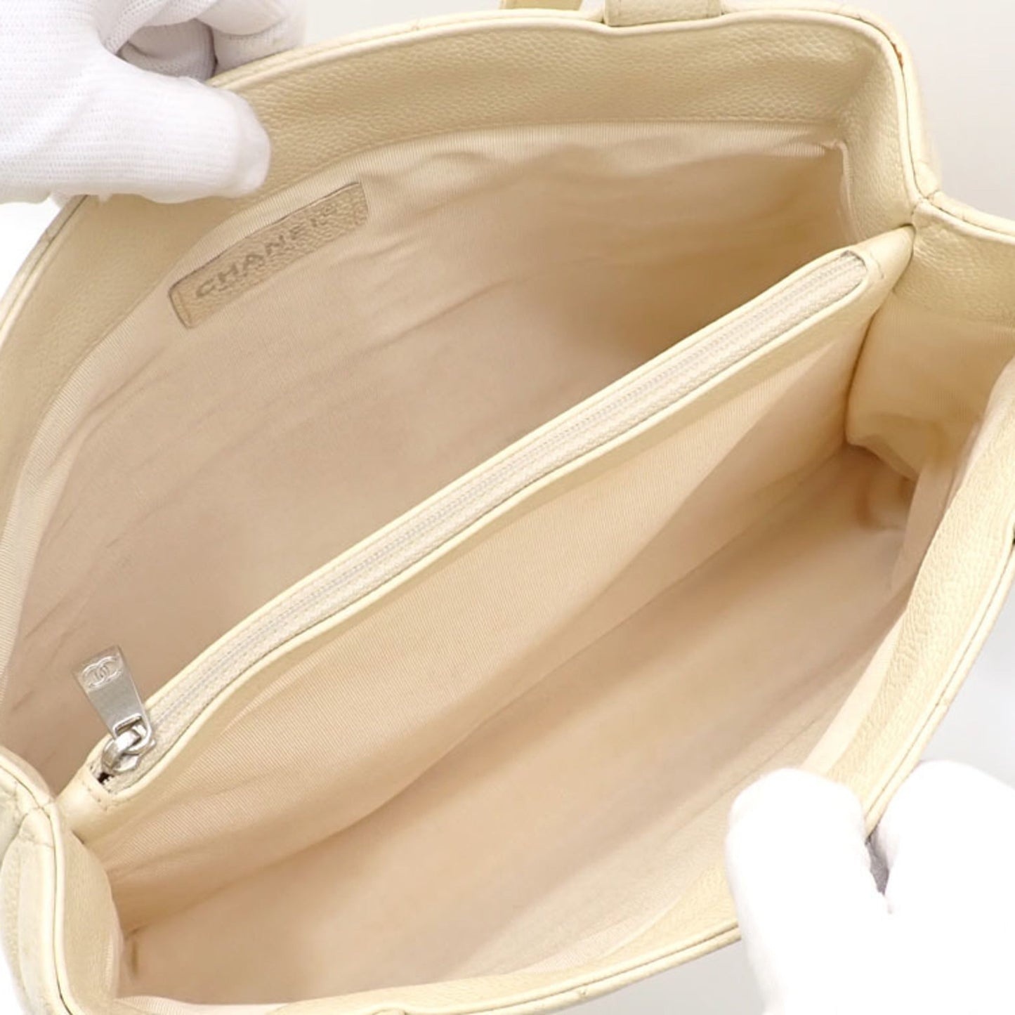 Chanel Tote Bag Matelasse Women's Ivory Caviar Skin Coco Mark Leather