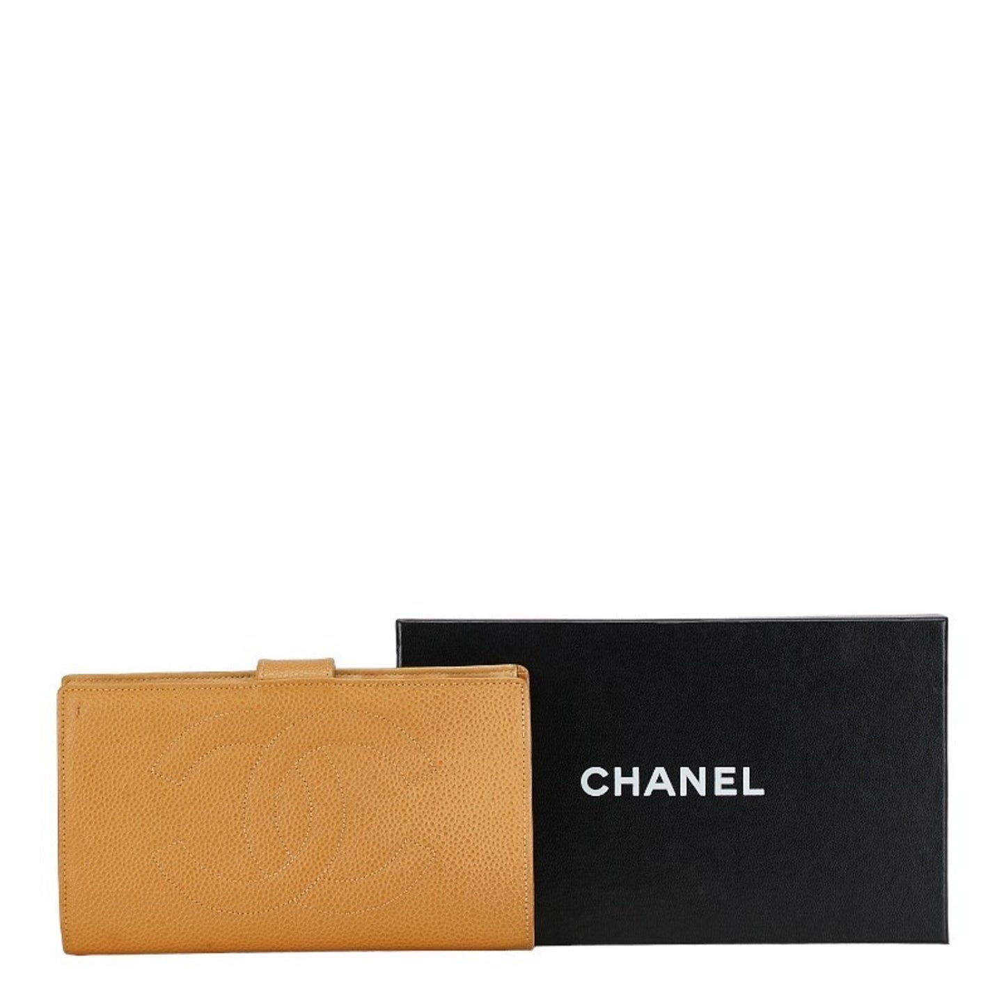 Chanel Coco Mark Long Wallet Beige Caviar Skin Women's CHANEL