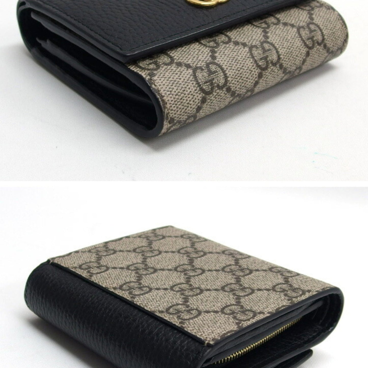 Gucci Beige Black Gg Supreme Leather Wallet (Bi-Fold)