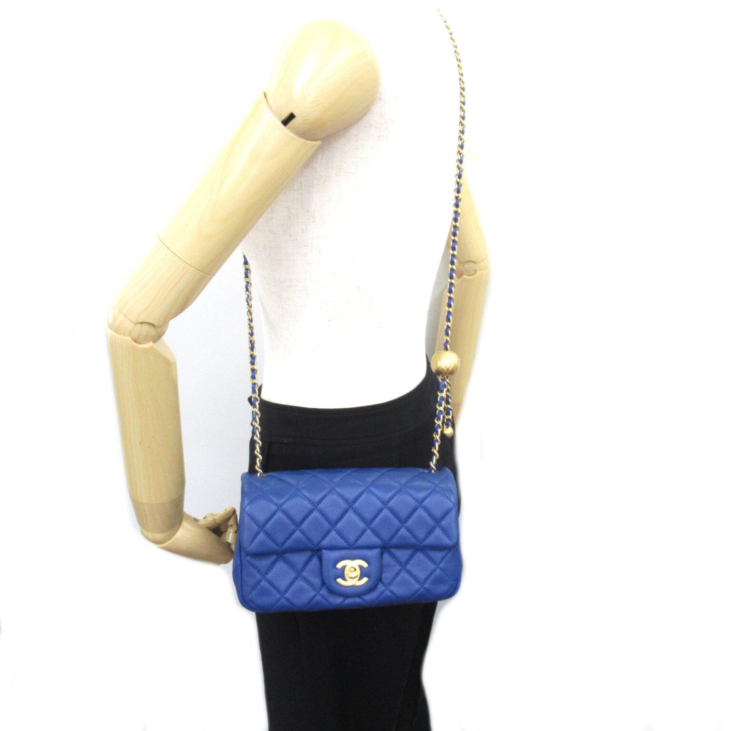 CHANEL Mini Materasse Chain Shoulder Blue Lambskin (sheep leather) AS1787