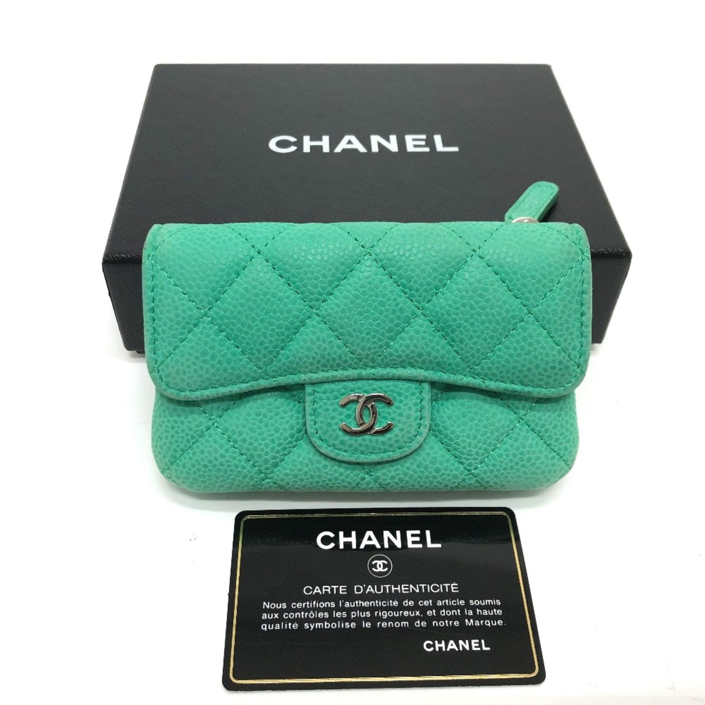 Chanel CC Mark CC Wallet coin purse Green SilverHardware