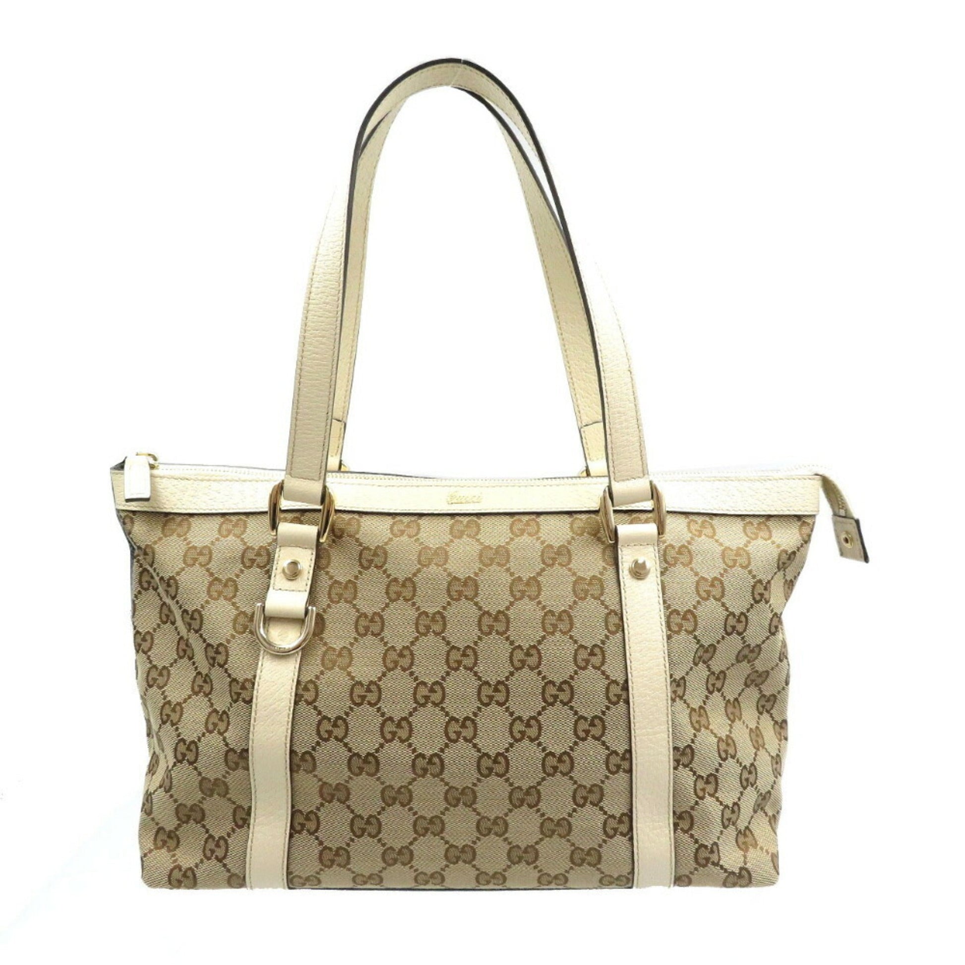 Gucci Abbey Beige Gg Canvas Leather Tote Bag ()