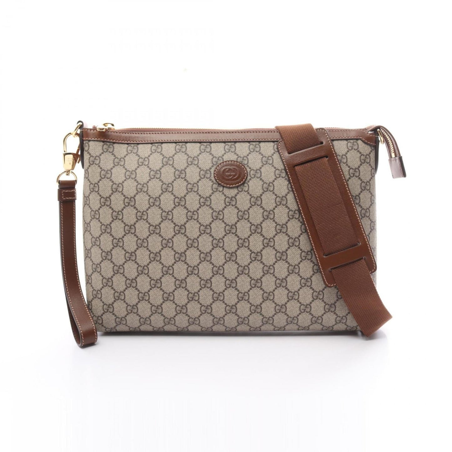 Gucci Beige Brown Pvc Coated Canvas Leather Shoulder Bag ()