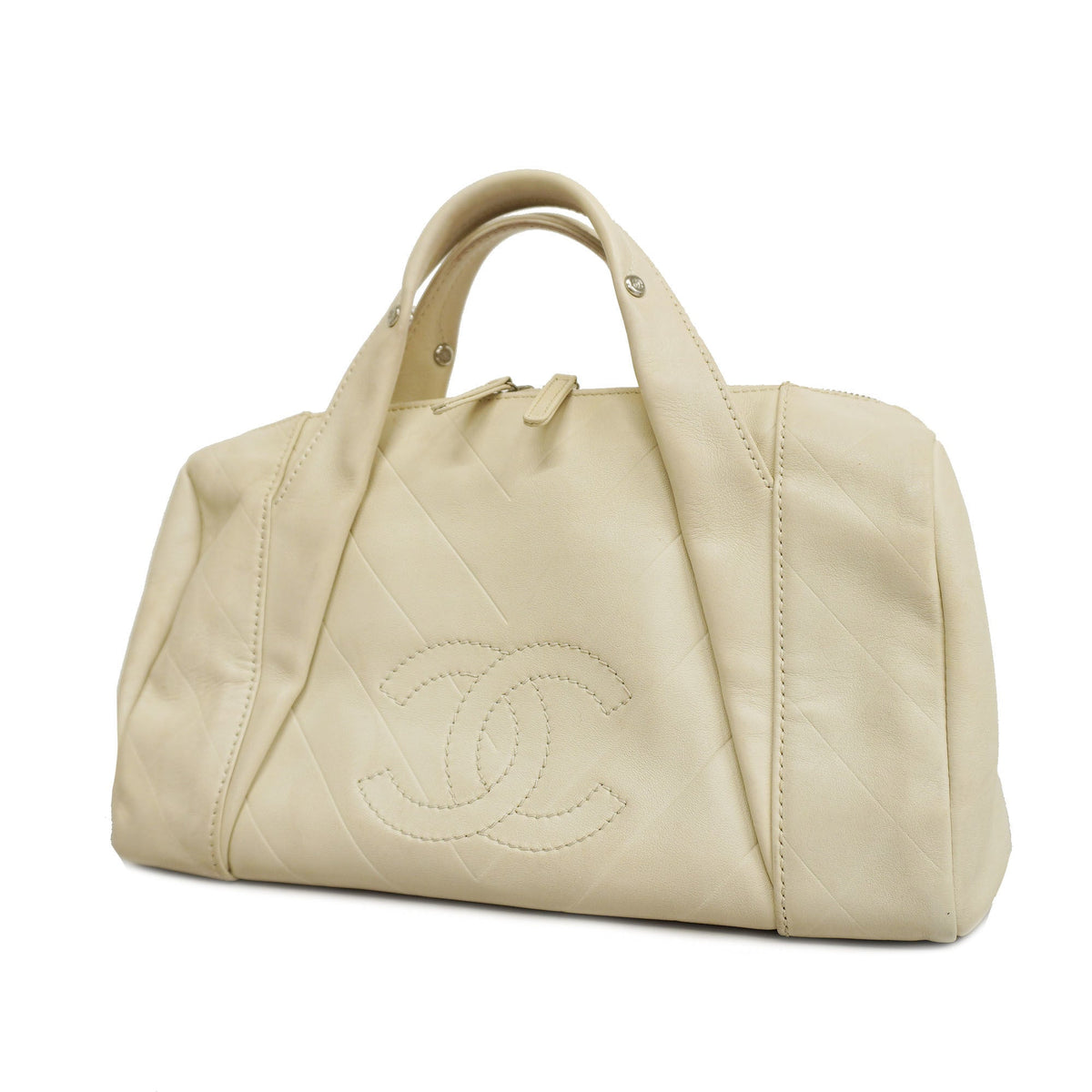 ChanelAuth  V Stitch Women's Leather HandBag White
