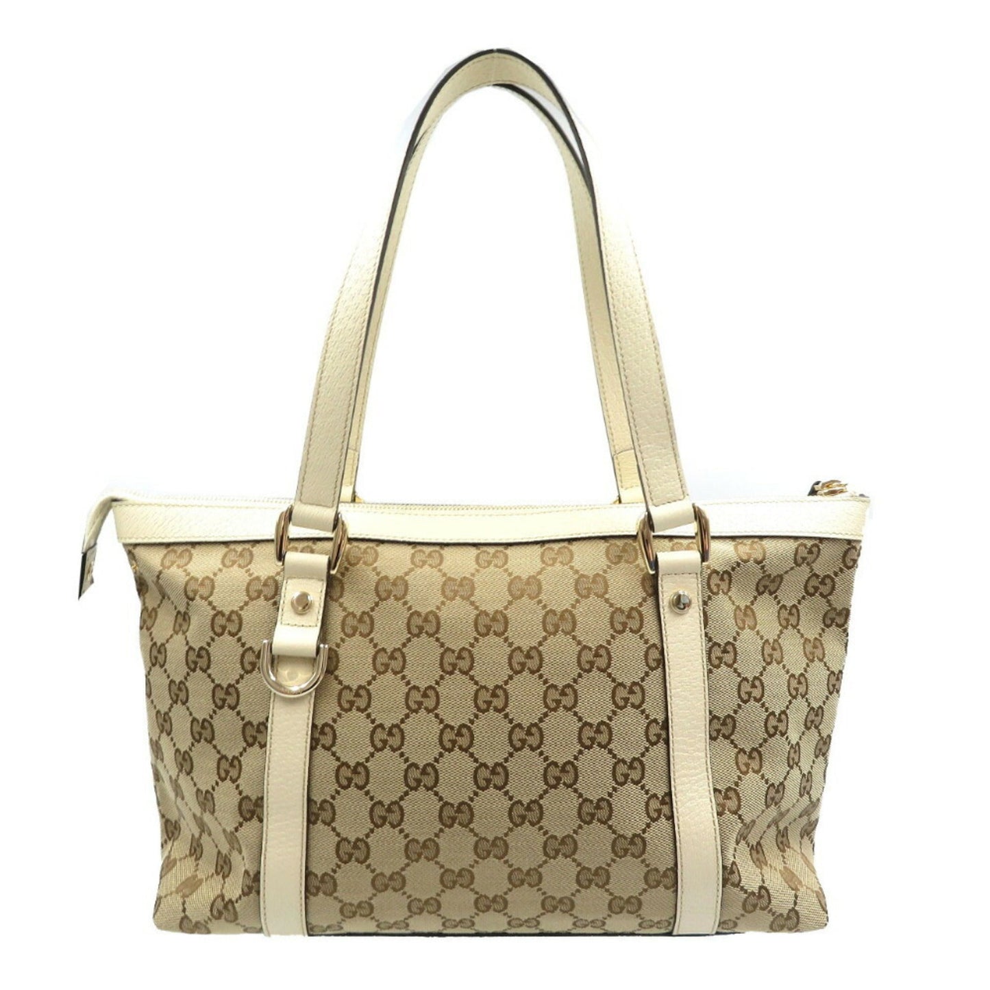Gucci Abbey Beige Gg Canvas Leather Tote Bag