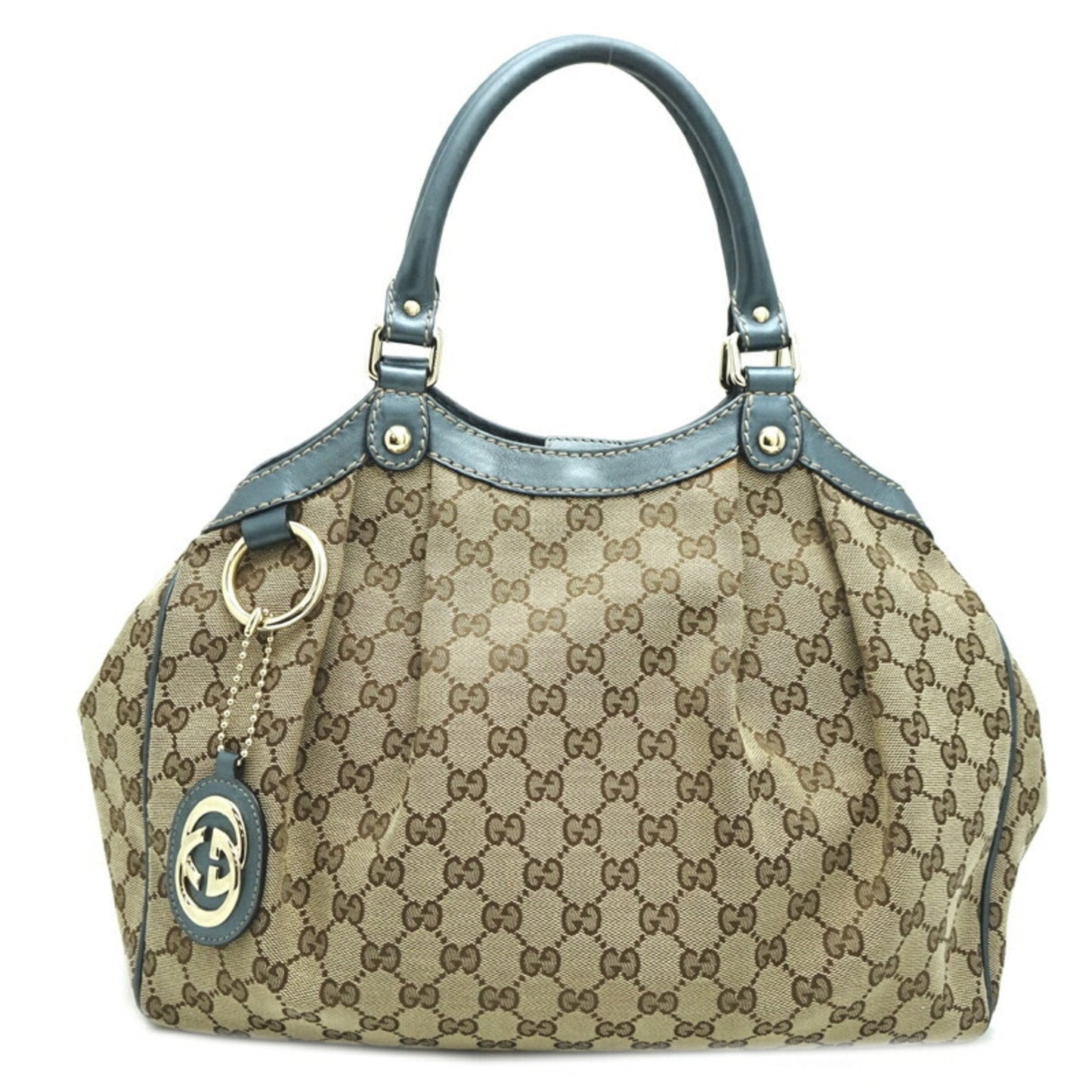 Gucci Beige Blue Brown Gg Canvas Leather Handbag Shoulder Bag ()