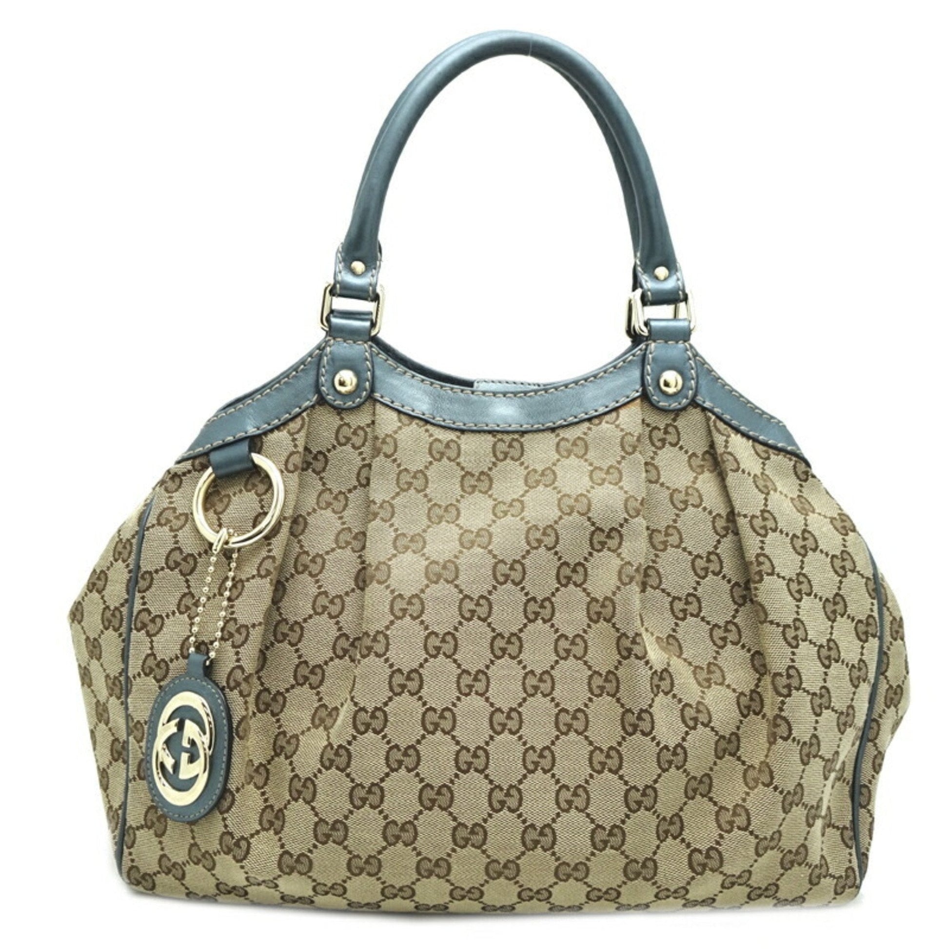 Gucci Beige Blue Brown Gg Canvas Leather Handbag Shoulder Bag ()