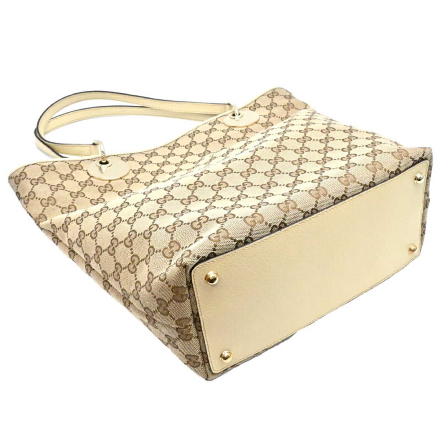 Gucci Beige White Gg Canvas Leather Tote Bag