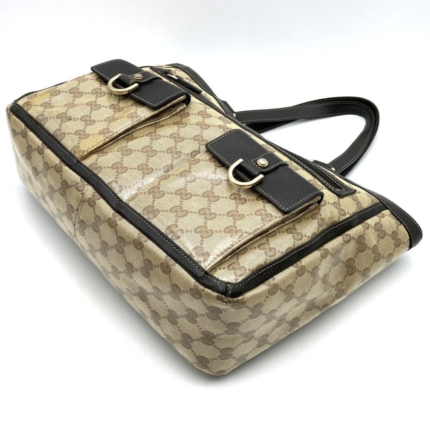 Gucci Beige Gg Crystal Leather Tote Bag