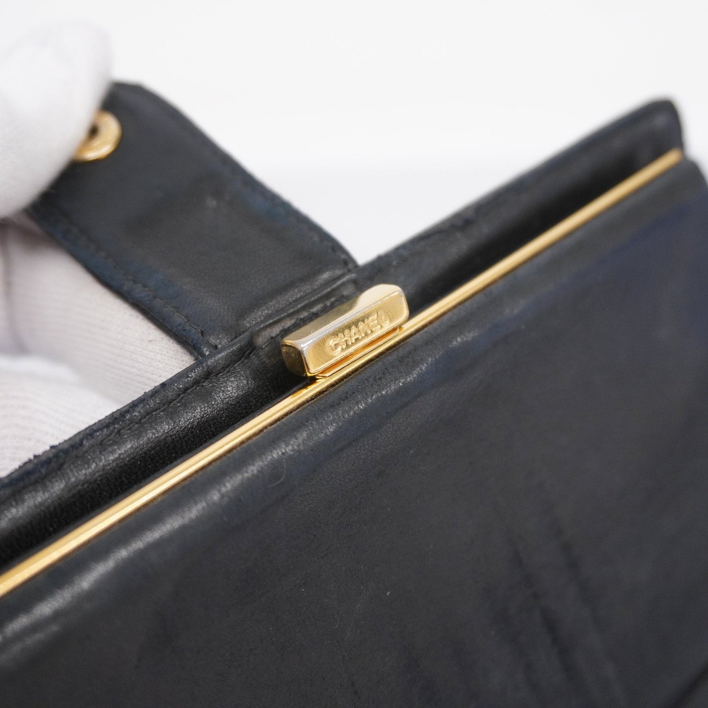 ChanelAuth  Gold Hardware Women's Caviar Leather Long Wallet Black