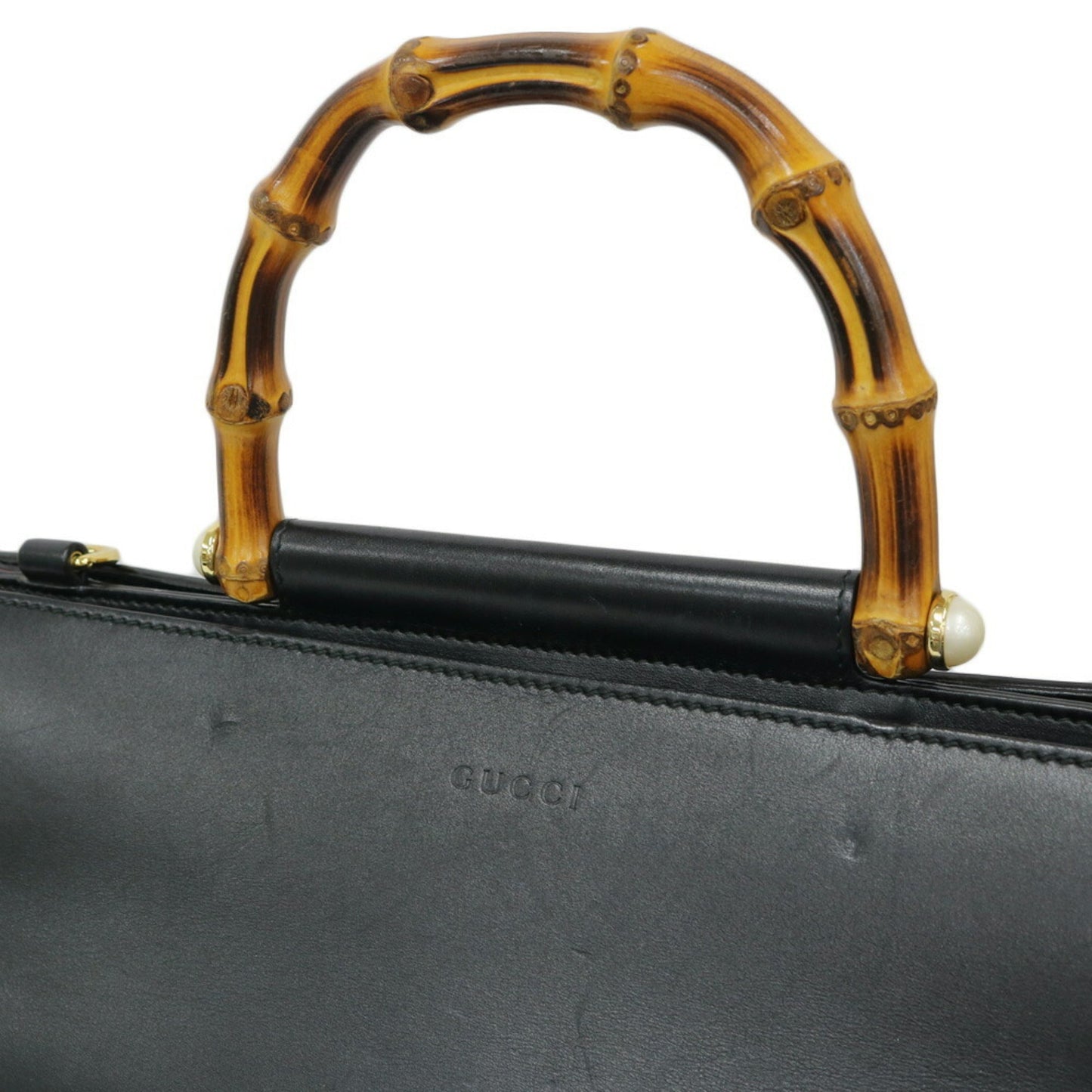 Gucci Shoulder Bag Bamboo Handbag Black Ladies