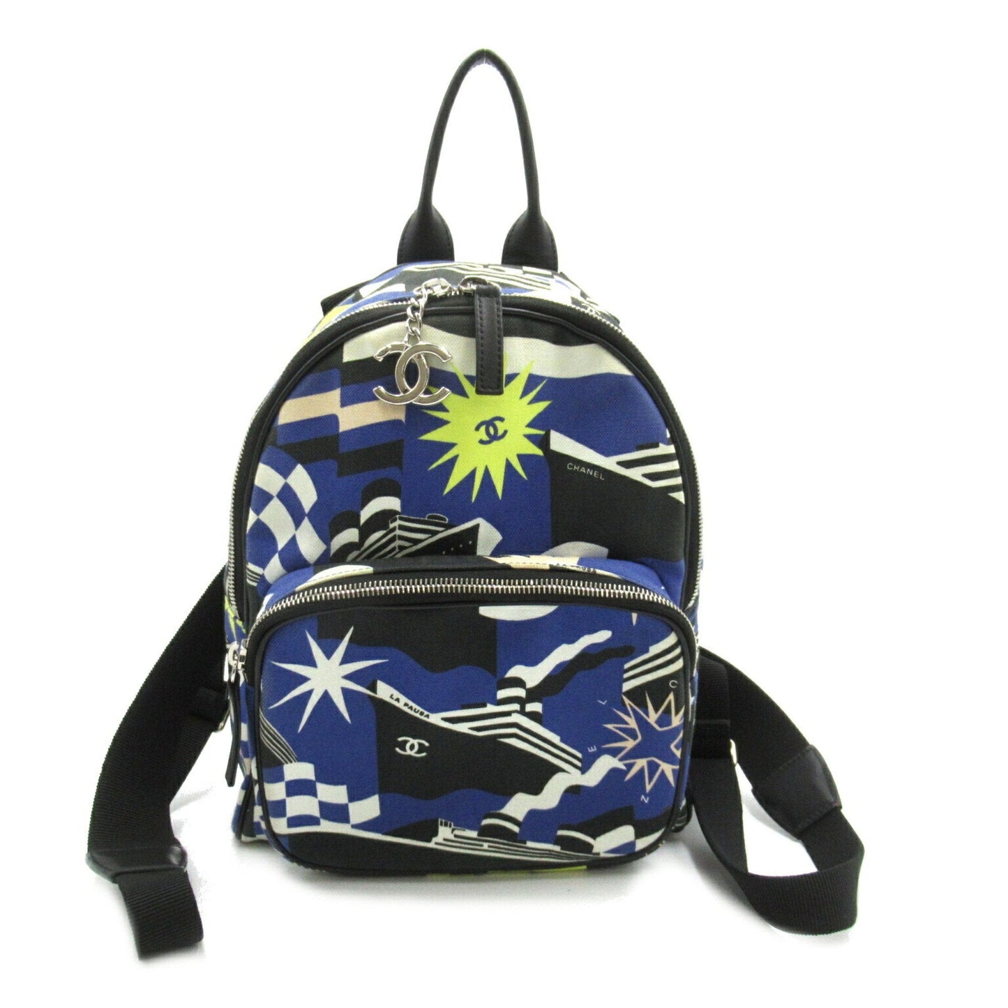 CHANEL Cruise Line Backpack Rucksack Bag Canvas Women's Blue Black