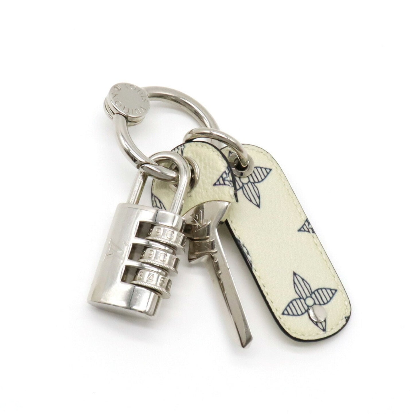 LOUIS VUITTON Monogram Lock Bag Charm Keychain Key Ring Padlock PVC Metal Bronze Silver MP2035