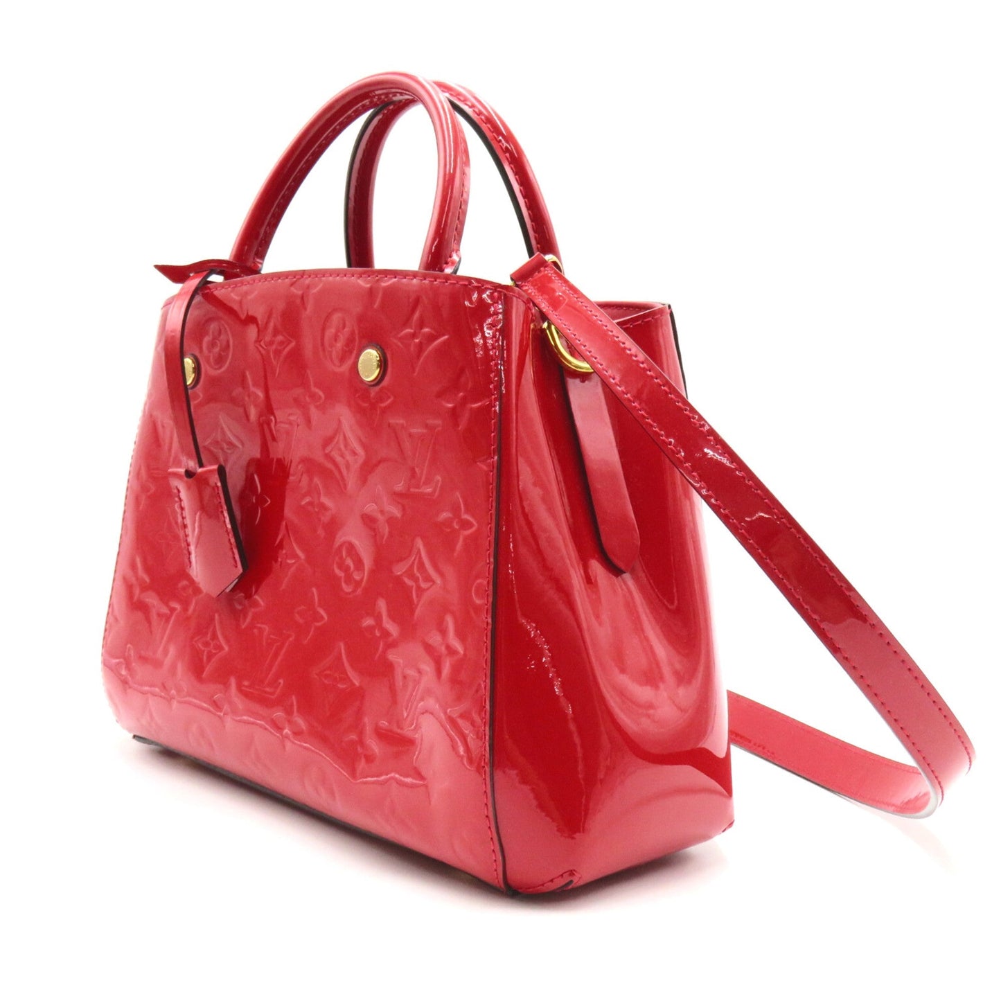 LOUIS VUITTON Montaigne BB Red Rose Litchi Vernis Patent leather M50187