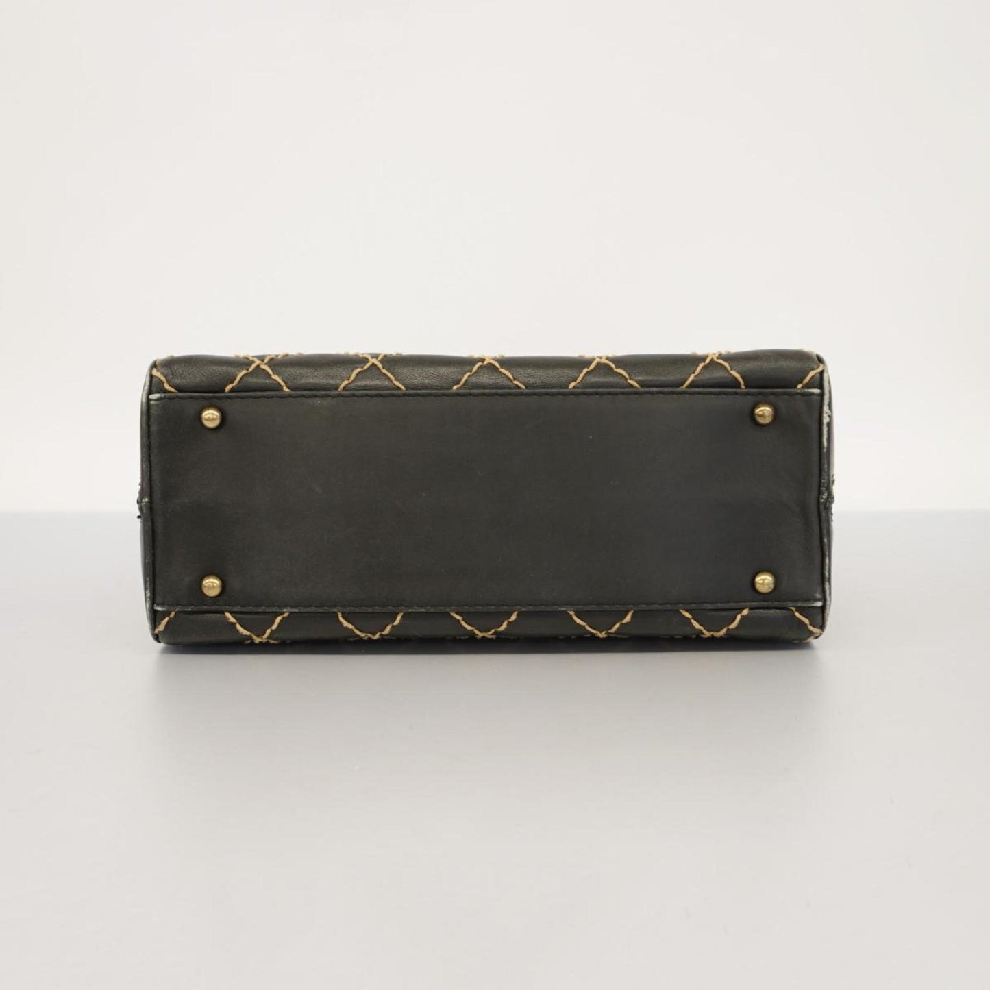 Chanel Tote Bag Wild Stitch Leather Black Women's