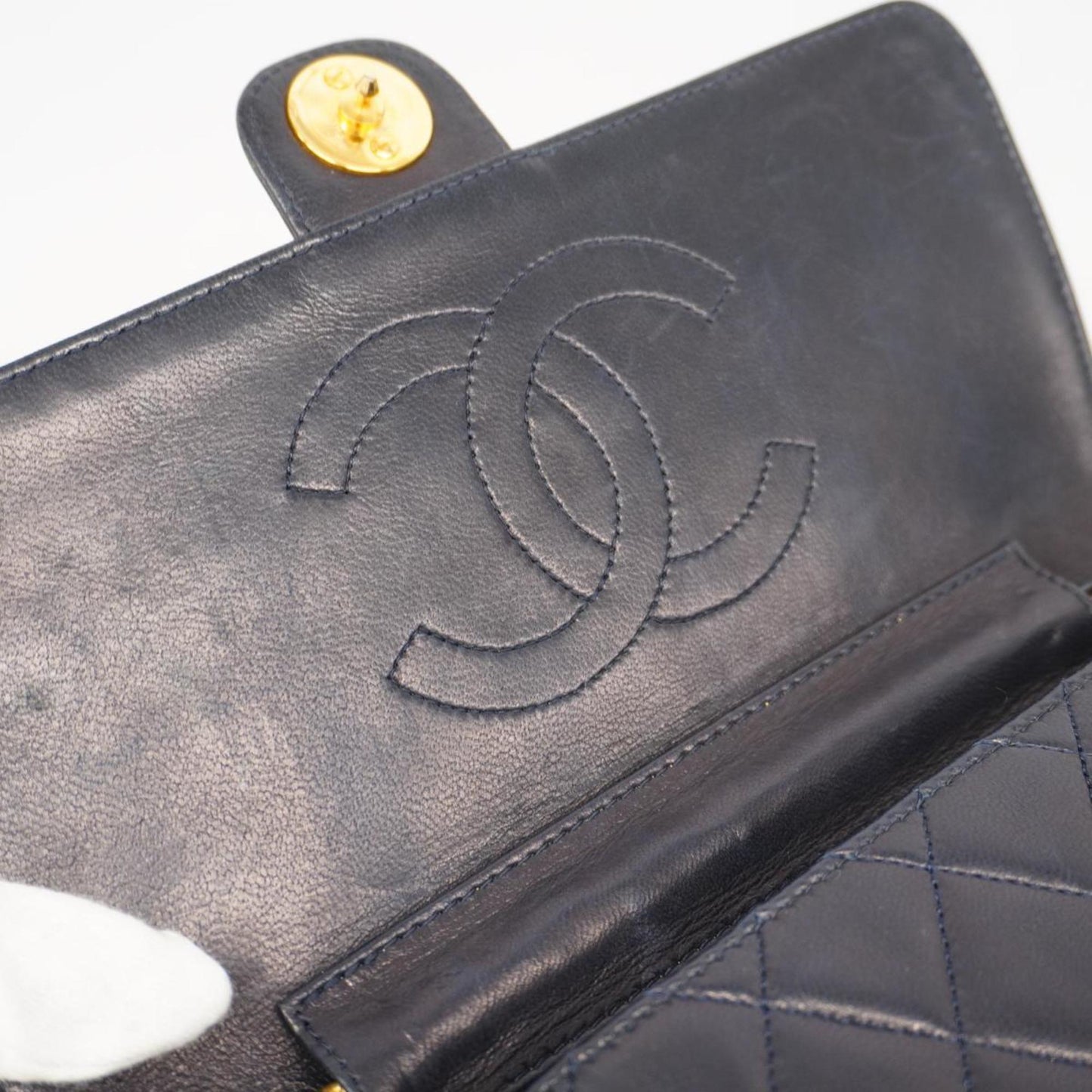 Chanel Shoulder Bag Matelasse Chain Lambskin Navy Women's
