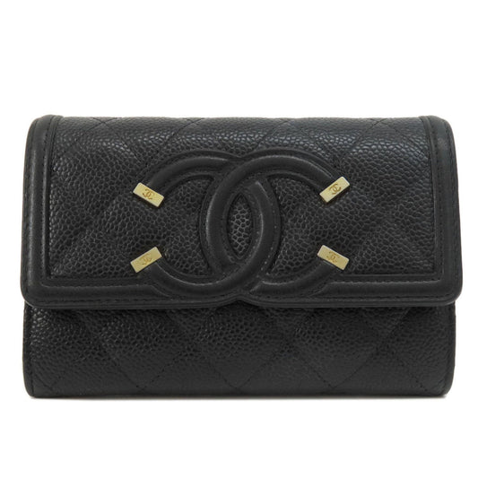 CHANEL Coco Mark Bi-fold Wallet Caviar Skin Women's