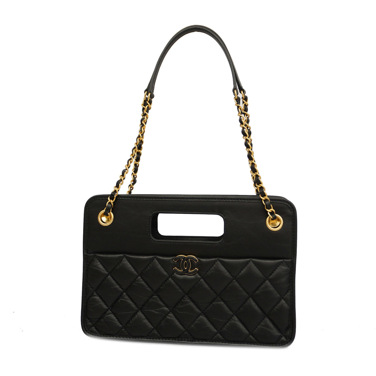ChanelAuth  Matelasse Chain Shoulder Lambskin Women's Leather Shoulder Bag Black