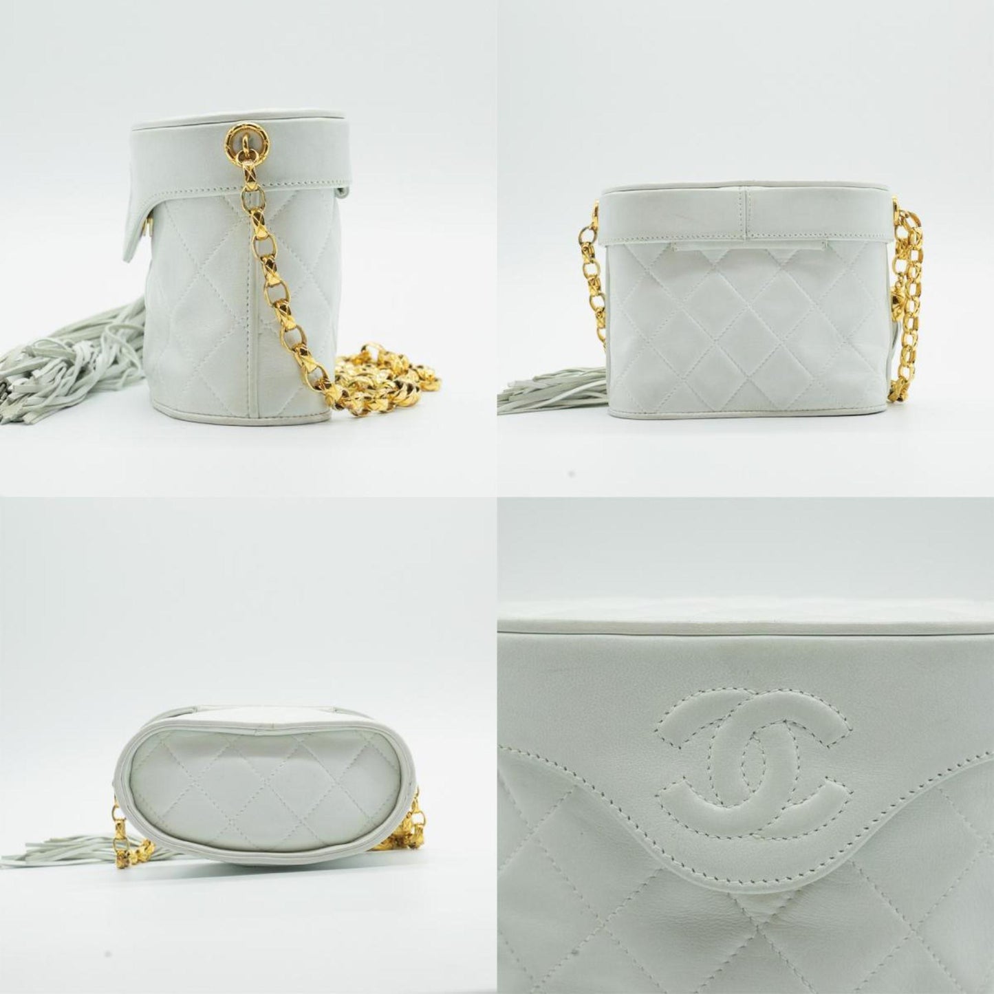 CHANEL Shoulder Bag Matelasse Leather White Gold Women's PD11