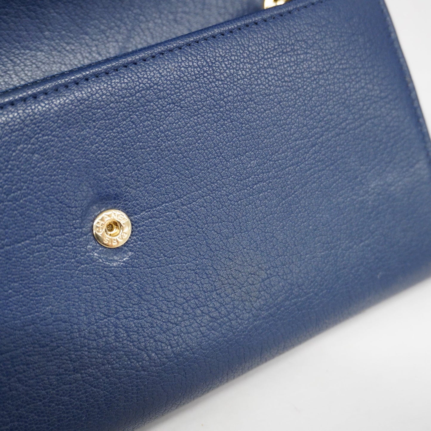 ChanelAuth  Bi-fold Long Wallet Gold Hardware Navy
