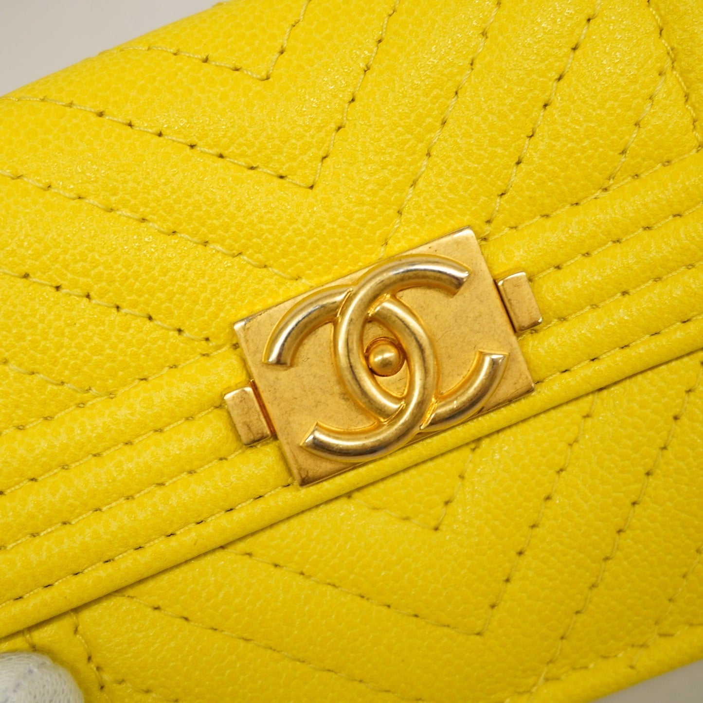ChanelAuth  Boy  Tri-fold Wallet Boy  V Stitch Gold Hardware Women's