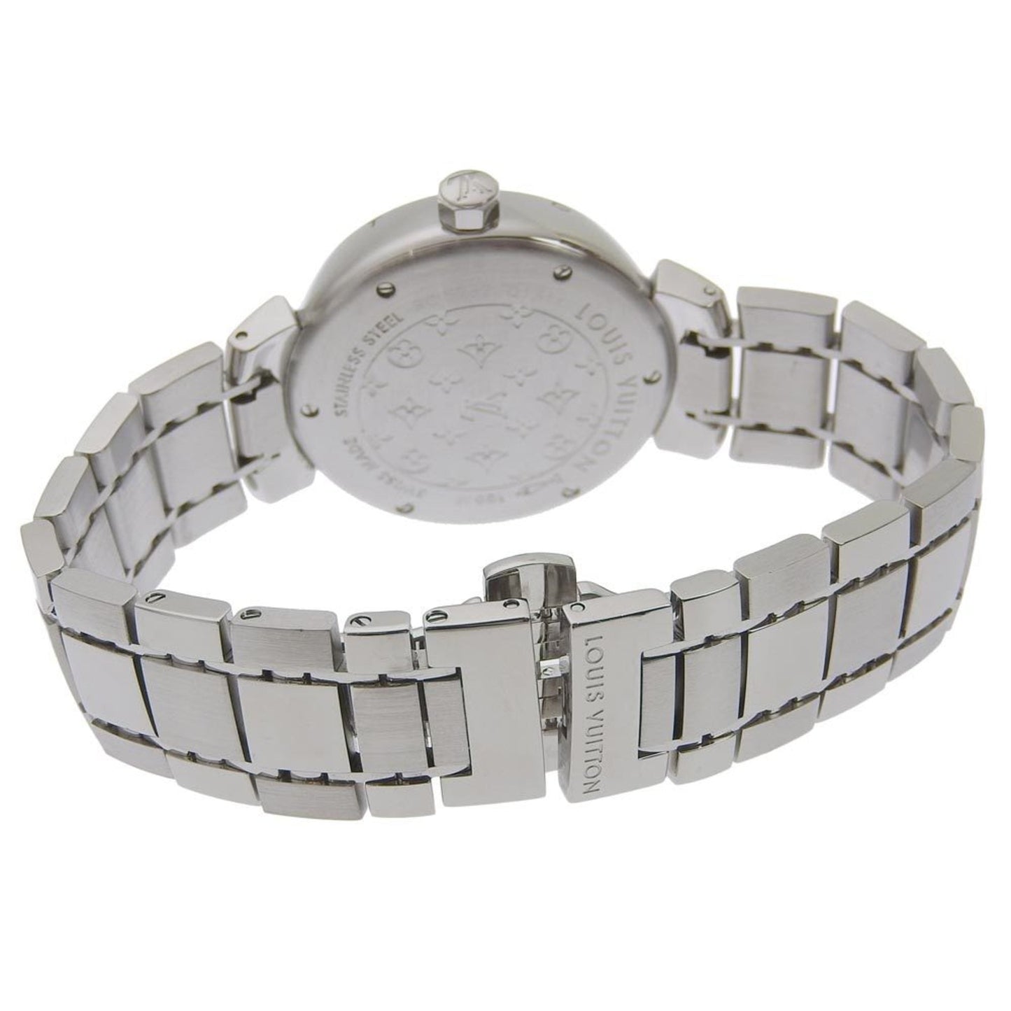 LOUIS VUITTON Tambour Watch Q1311 Stainless Steel Silver Quartz Analog Display Women's Brown Dial