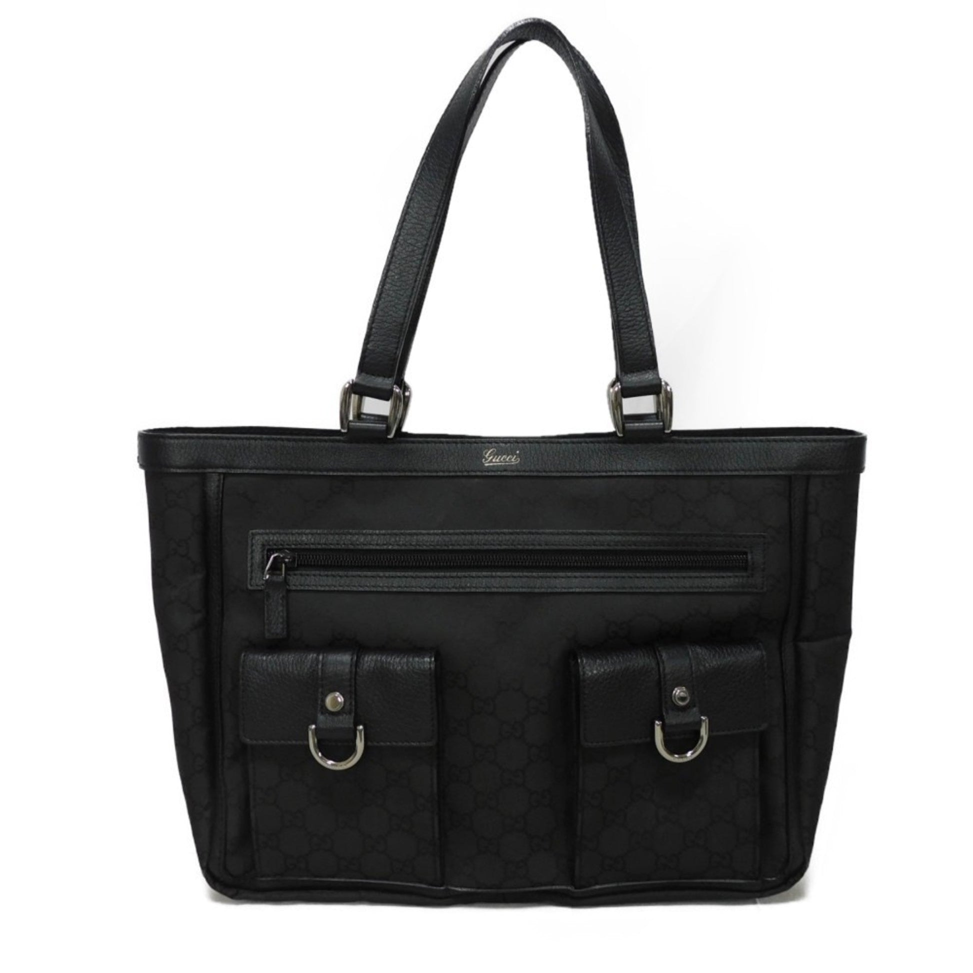 Gucci Black Nylon Leather Shoulder Bag Tote Bag ()