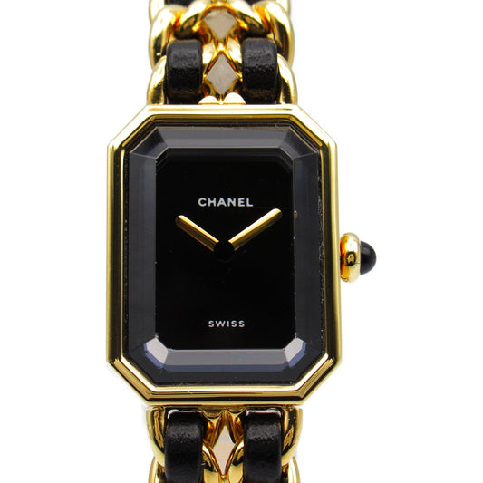 CHANEL Premiere L Wrist Watch H0001 Quartz Black Gold Plated Leather belt H0001